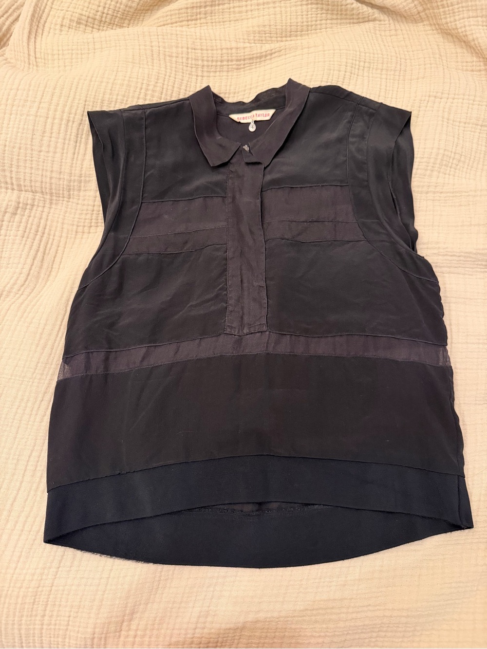 Rebecca Taylor Sleeveless Silk Collar Top